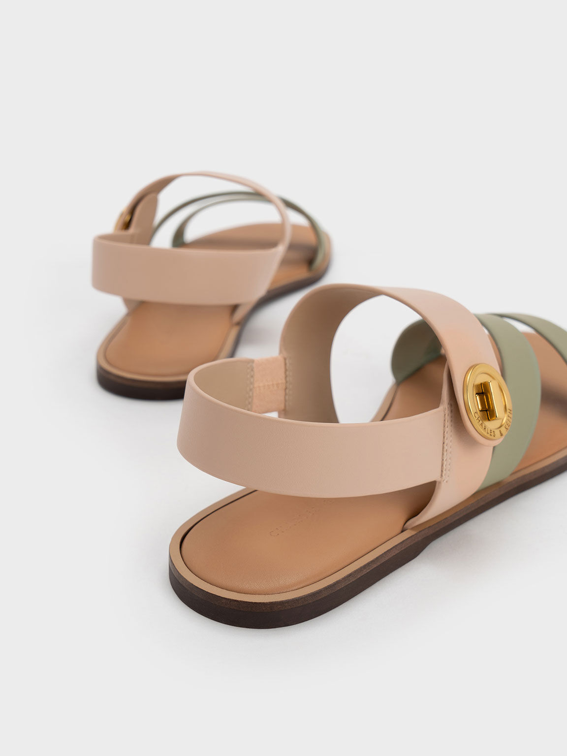 Two-Tone Asymmetric Strappy Sandals, Nude, hi-res