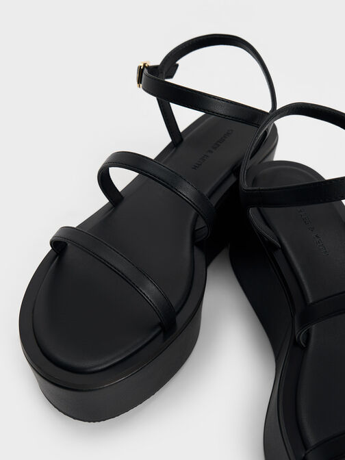 Sandal Flatform Wedge Strappy, Black, hi-res