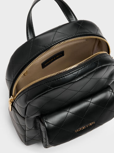 Tas Ransel Front-pocket Quilted Alva, Black, hi-res