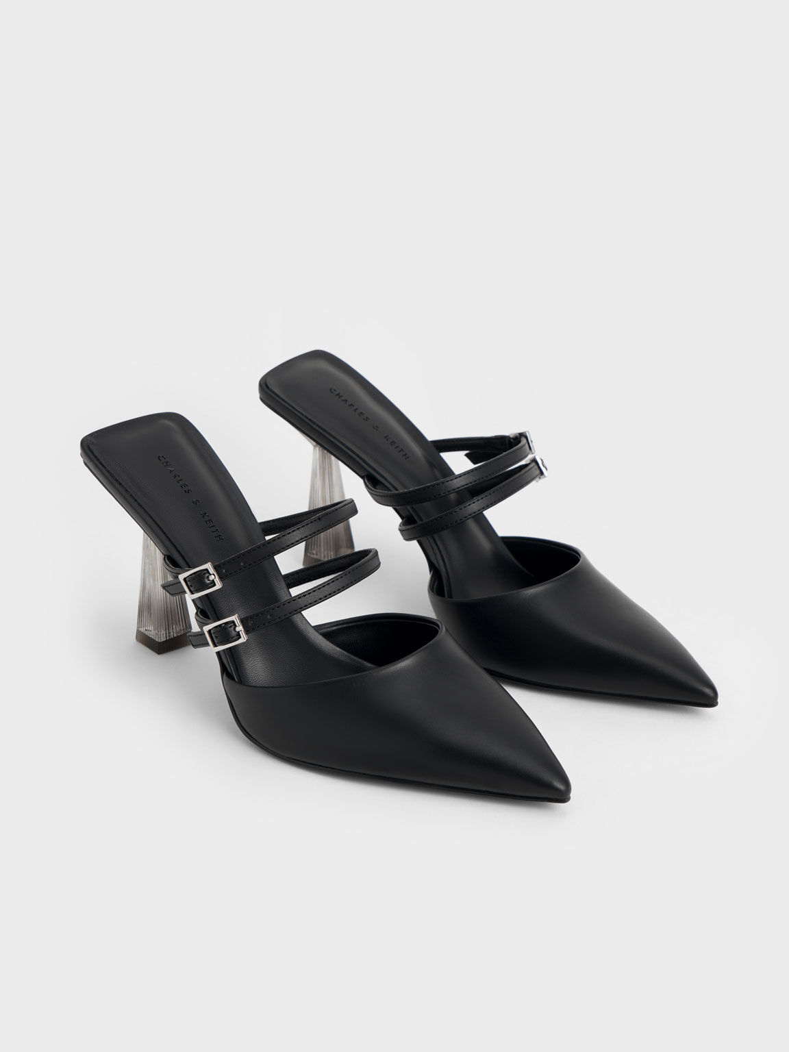 Sepatu Mules Strappy Slant Heel, Black, hi-res