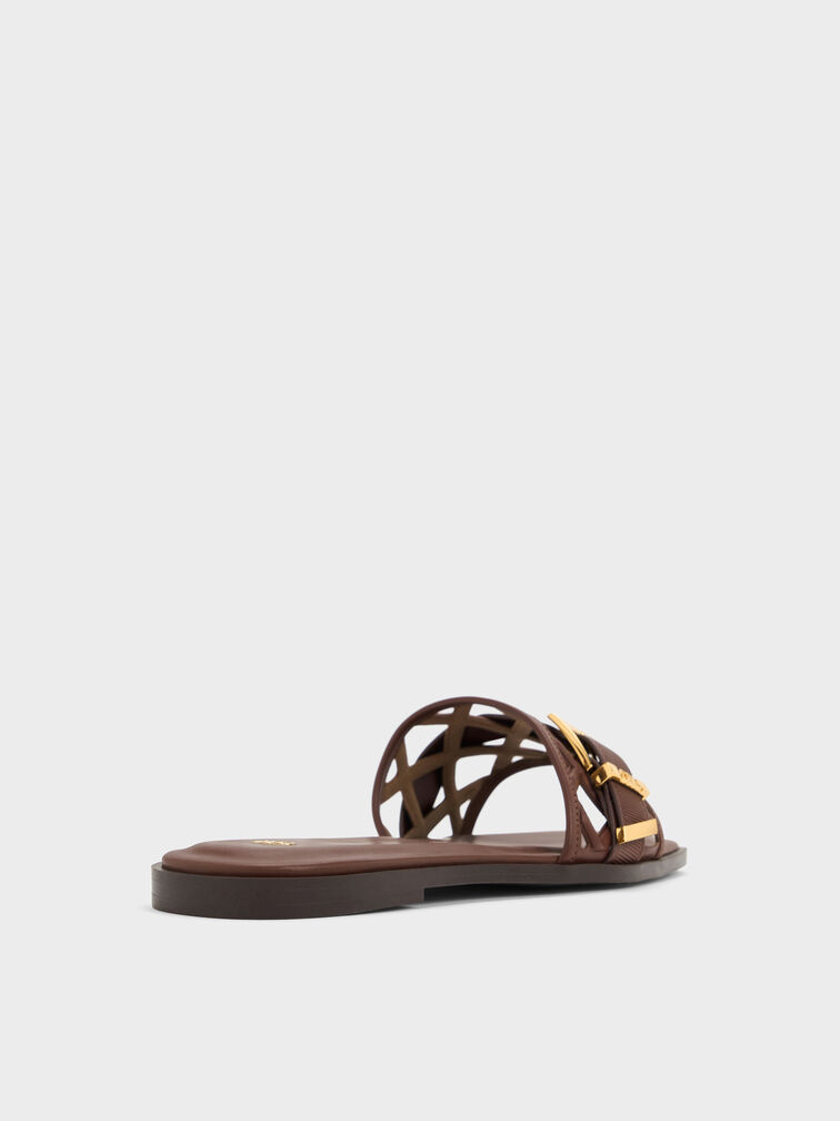 Sandal Selip Cut-Out Whitney Leather, Brown, hi-res