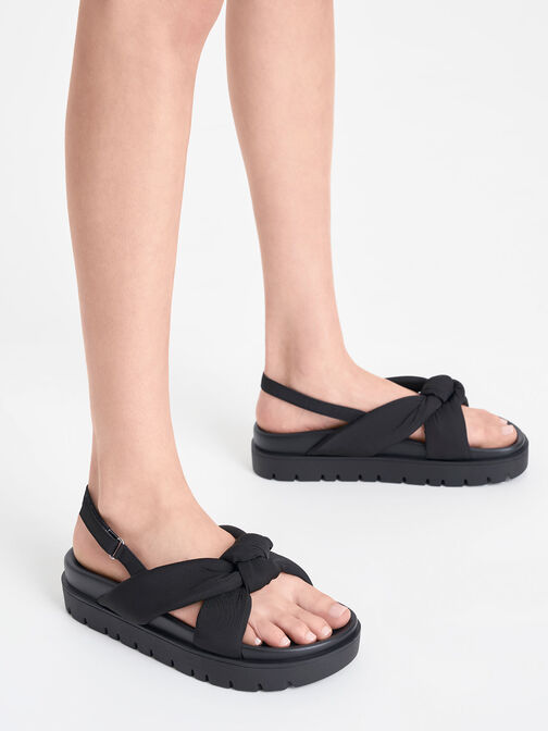 Sandal Flatform Nylon Knotted, Black, hi-res