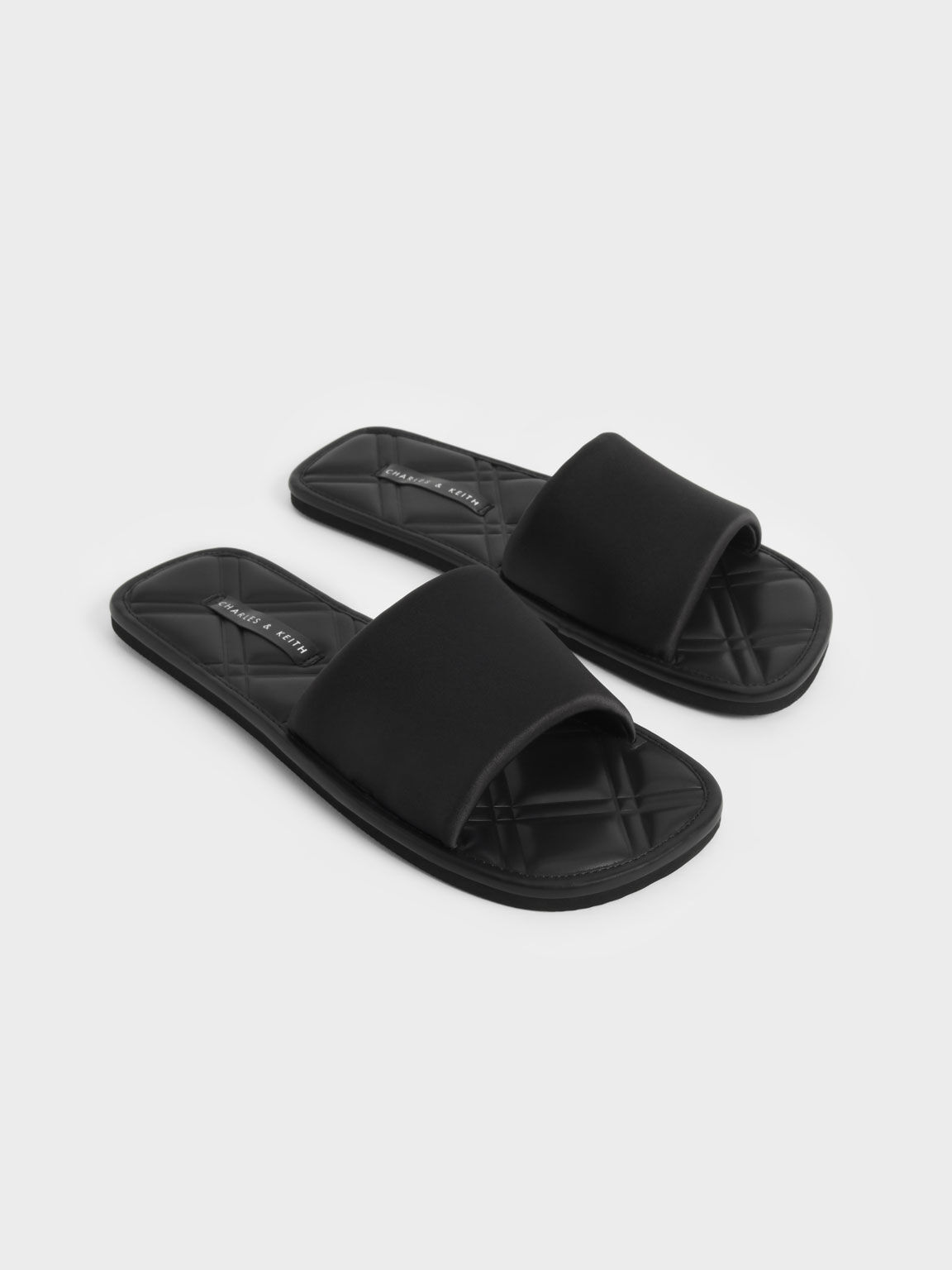 Sandal slides Satin Padded, Black, hi-res
