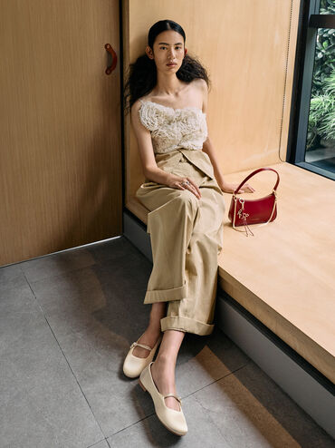 Sepatu Flats Mary Jane Knot-Pearl Orinda, Butter, hi-res