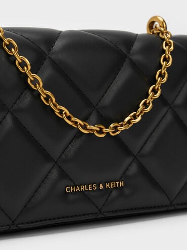 Paffuto Chain Handle Quilted Long Wallet, Black, hi-res