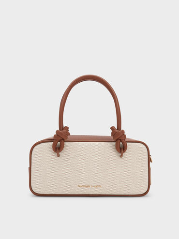 Tas Elongated Knotted-Handle Canvas Sammie, Taupe Canvas, hi-res