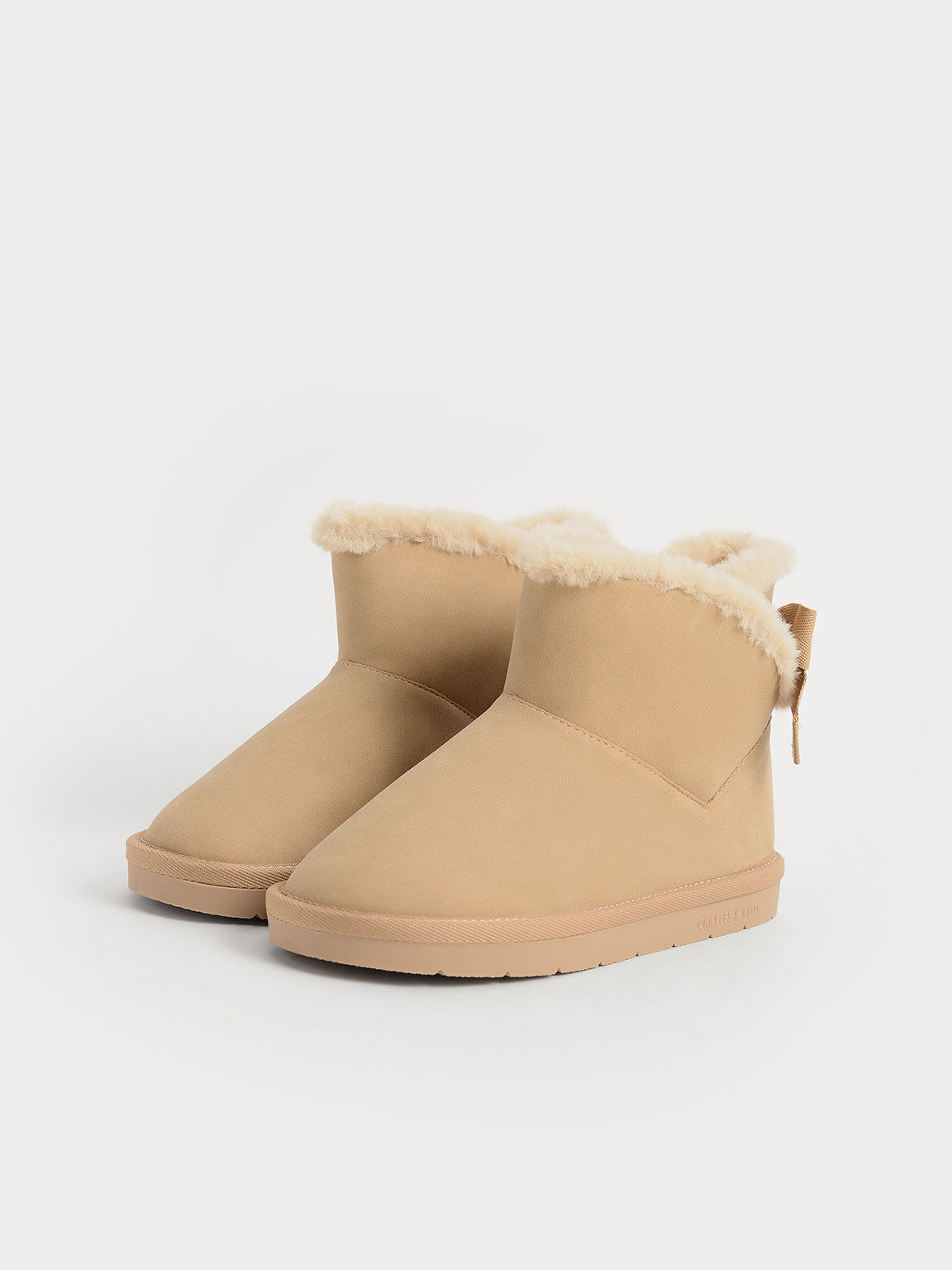 Girls' Fur-Trimmed Slip-On Ankle Boots, Camel, hi-res