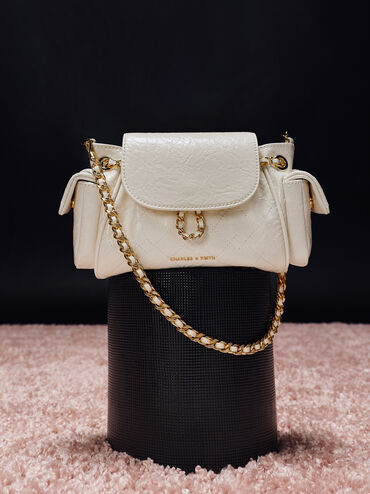 Tas Ransel Front Flap Two-Way Quilted Duo, Cream, hi-res