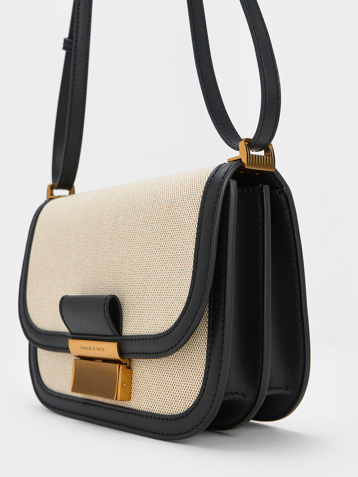 Black Charlot Canvas Crossbody Bag CHARLES KEITH ID