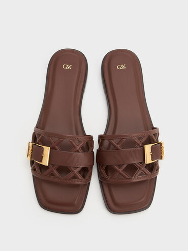 Sandal Selip Cut-Out Whitney Leather, Brown, hi-res