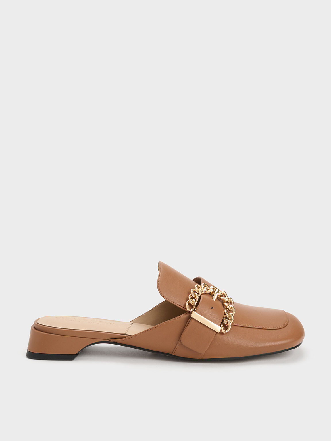 Chain-Buckled Leather Mules, Brown, hi-res