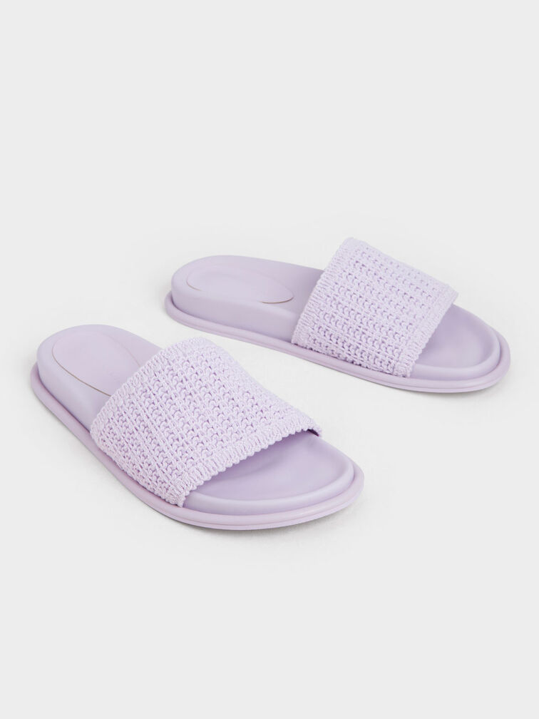 Knitted Slide Sandals, Lilac, hi-res