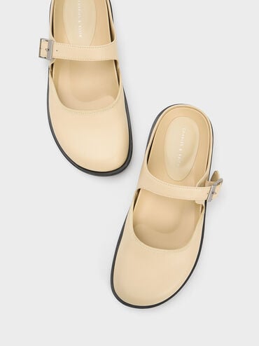 Buckled Flat Mules, Yellow, hi-res