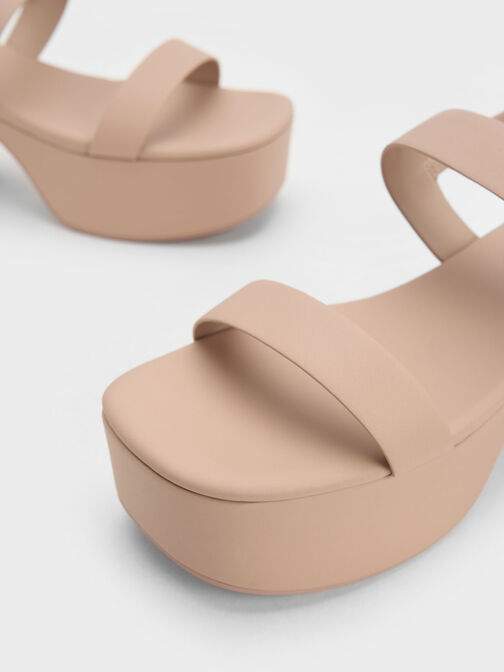 Sandal Platform Slingback Double Strap, Beige, hi-res