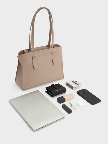 Tas Tote Elongated-Handle Allyn, Taupe, hi-res