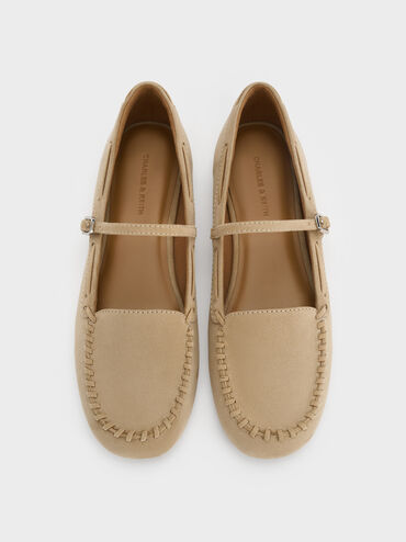 Gale Faux Suede Mary Jane Loafers, Beige, hi-res