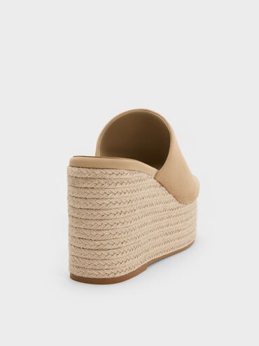 Sepatu Wedges Espadrille Metallic-Accent Faux Suede, Sand, hi-res