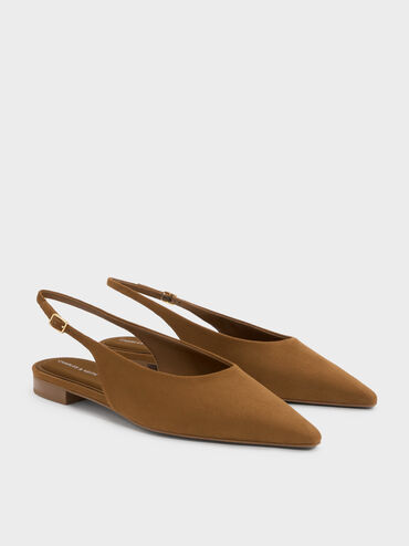 Emelia Faux Suede Slingback Flats, Camel, hi-res