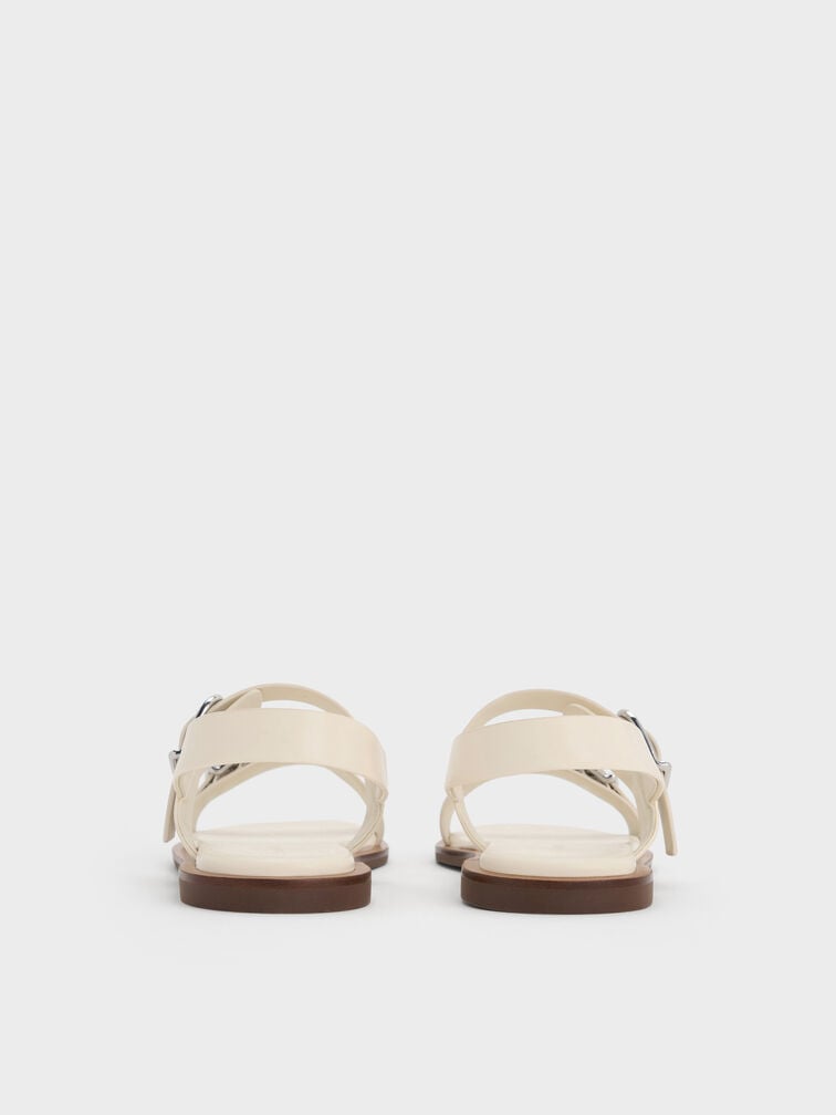 Double Buckle-Strap Slingback Sandals, Cream, hi-res