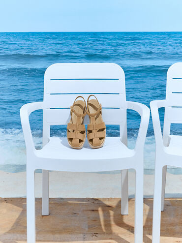 Sandal Espadrille Flatform Cafed Faux Suede, Sand, hi-res