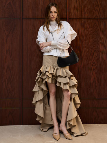 Dion Satin Chain-Handle Asymmetric Shoulder Bag, Noir, hi-res