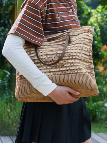 Tas Tote Knitted Multi-Stripe Ida XL, Multi Brown, hi-res