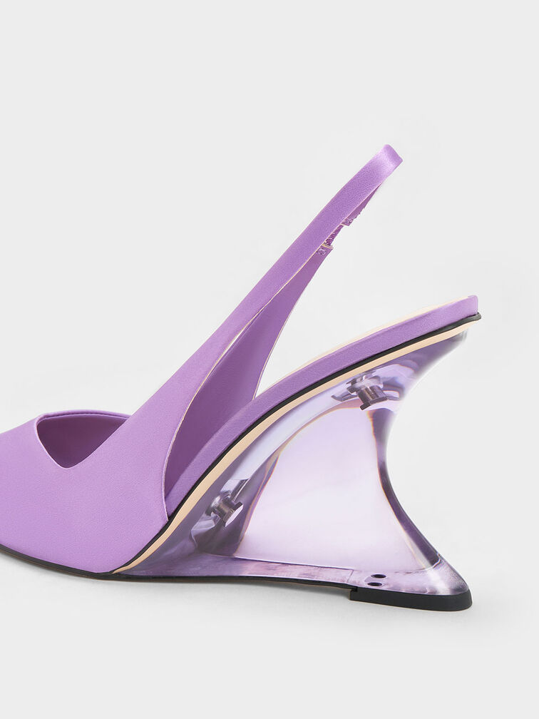 Sepatu Wedges Reycled Polyester Sculptural Slingback, Purple, hi-res