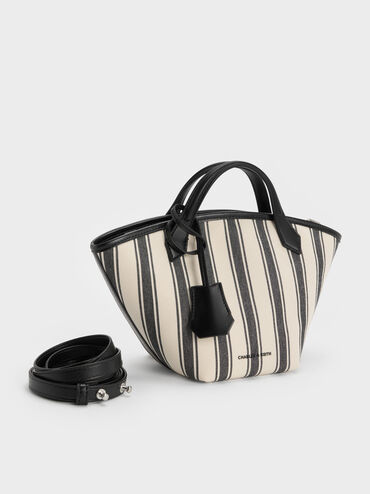 Tas Tote Striped Ivanna Mini Canvas, Noir, hi-res
