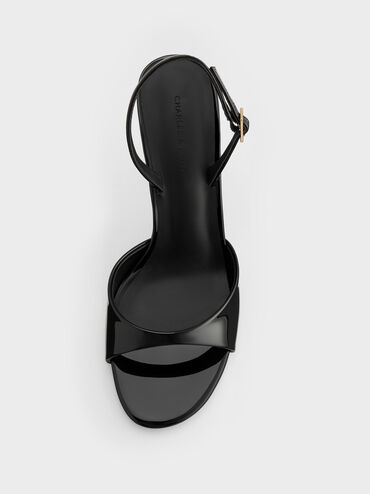 Patent Sculptural-Heel Slingback Sandals, Black Patent, hi-res