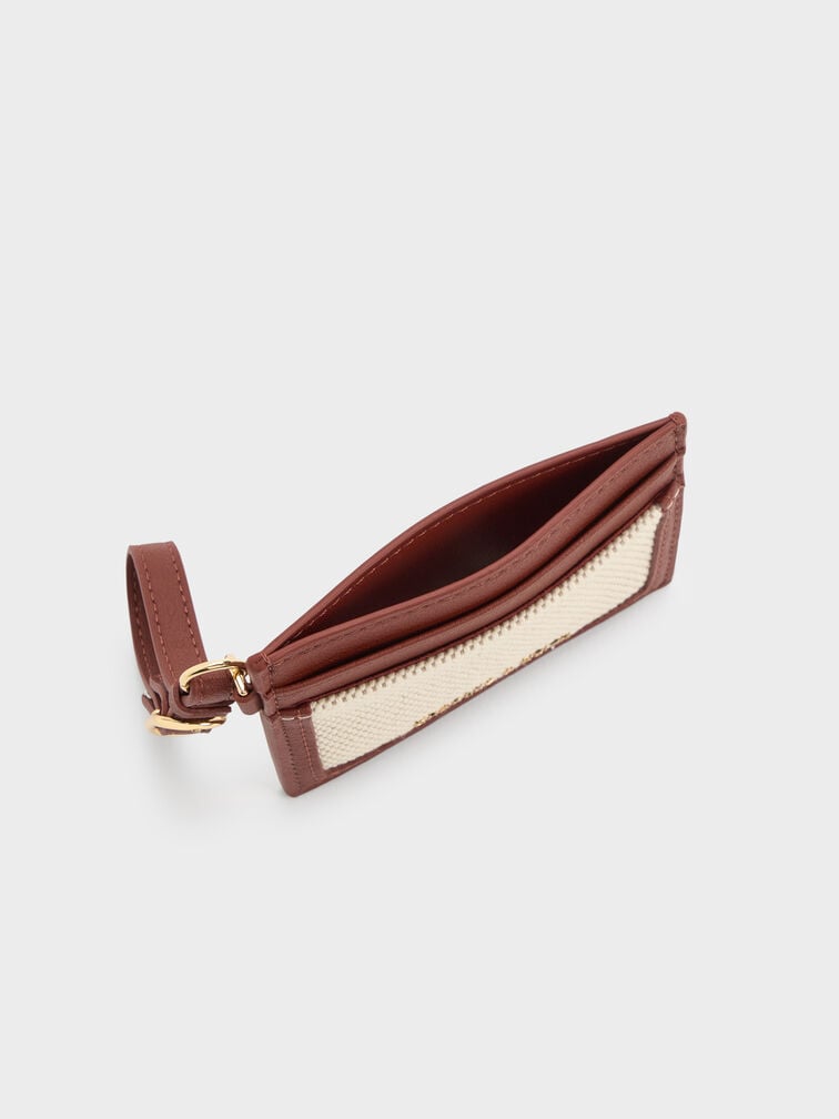 Card Holder Scottie Recycled Leather & Canvas, Brick, hi-res