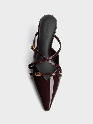 Maybelle Patent Pointed Heeled Mules, Burgundy, hi-res