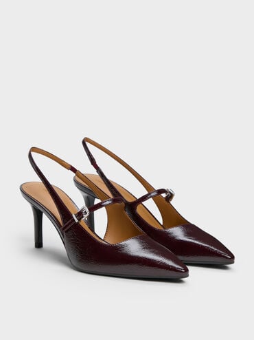 Pointed Slingback Mary Jane Pumps, Burgundy, hi-res