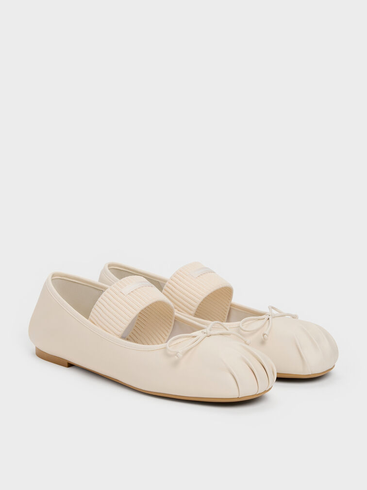 Sepatu Flats Mary Jane Furry-Strap Bow Winona, Chalk, hi-res
