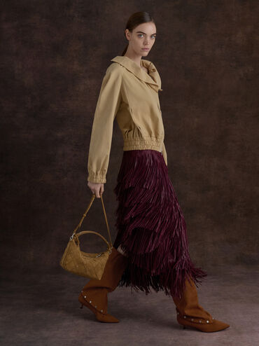 Gael Faux Suede Studded Convertible Kitten-Heel Knee-High Boots, Brown, hi-res