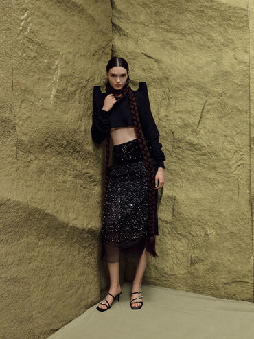 Sandal Heeled Gem-Bow Jessy, Black Textured, hi-res