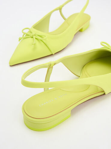 Bow Pointed-Toe Slingback Ballerinas, Lime, hi-res