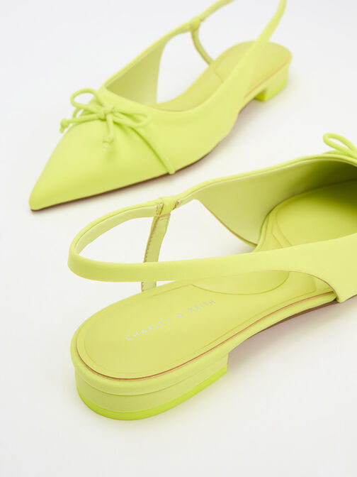 Sepatu Ballerina Bow Pointed-Toe Slingback, Lime, hi-res