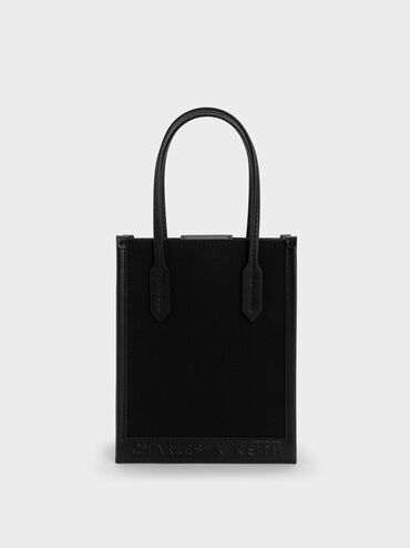 Canvas Geometric Tote Bag, Black, hi-res