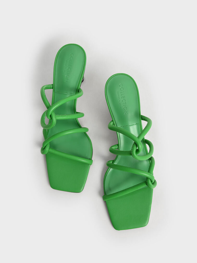 Sandal Strap Heeled Leather Tubular, Green, hi-res
