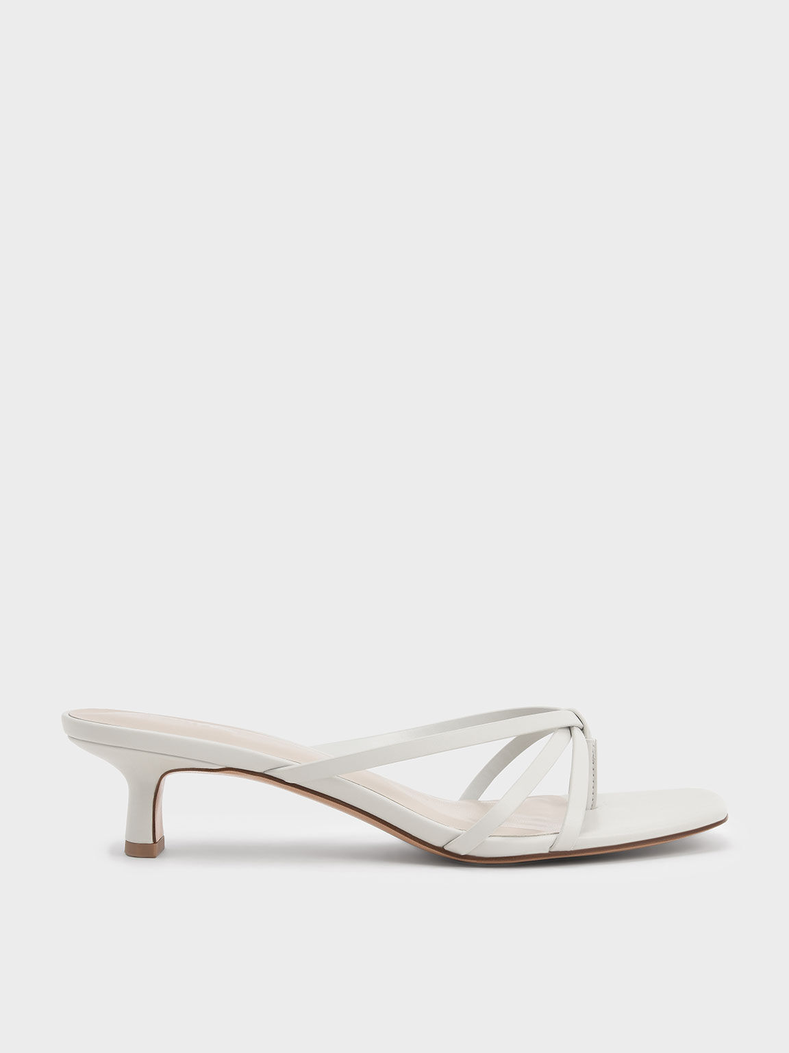 Strappy Heeled Toe-Loop Sandals, White, hi-res