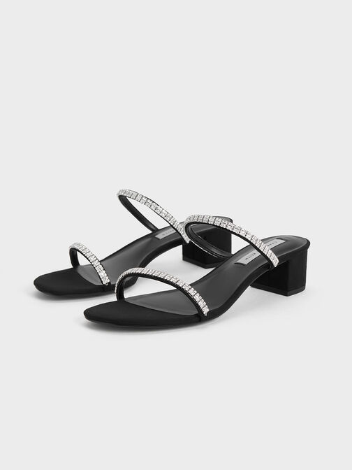 Sepatu Mules Gem-Embellished Ambrosia Textured, Black Textured, hi-res