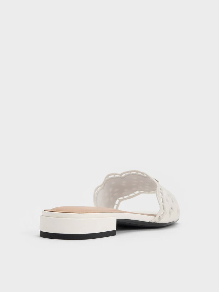 Sandal Selip Embroidered Leather, White, hi-res
