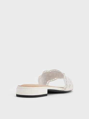 Sandal Selip Embroidered Leather, White, hi-res