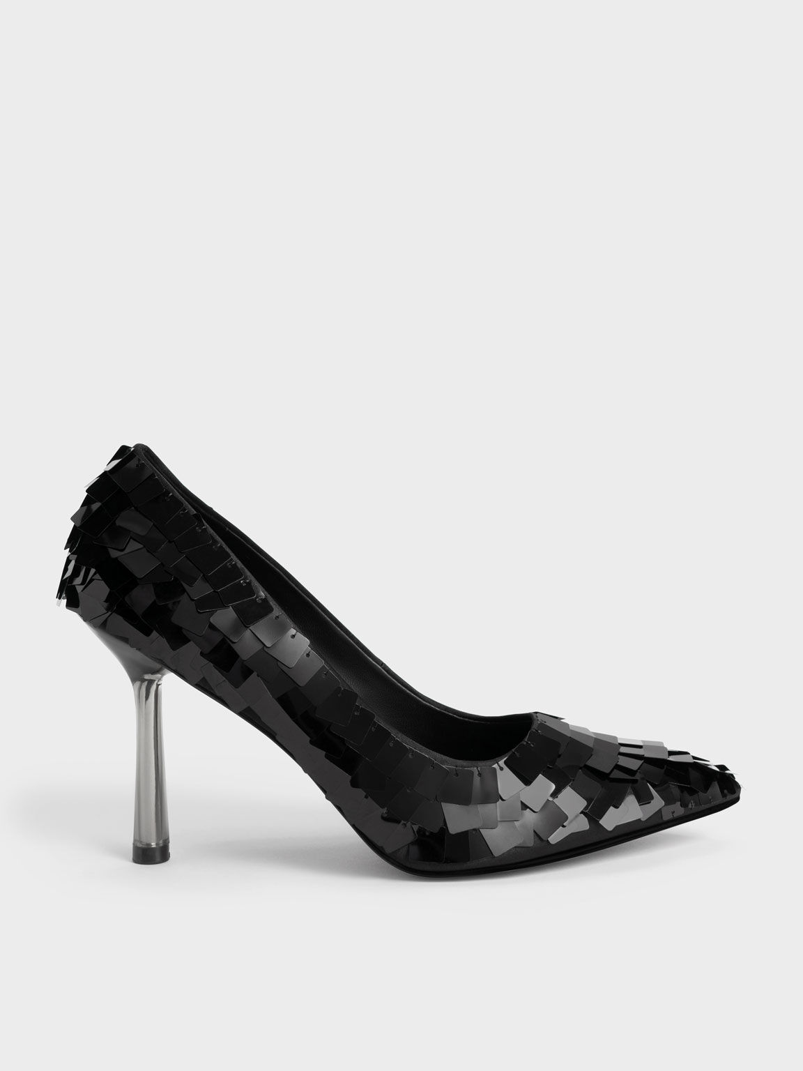 Sepatu Pumps Heel Sequinned Stiletto, Black, hi-res