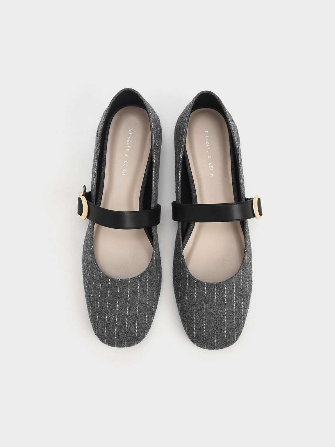 Sepatu Mary Jane Ballerina Flats Metallic Accent, Grey, hi-res