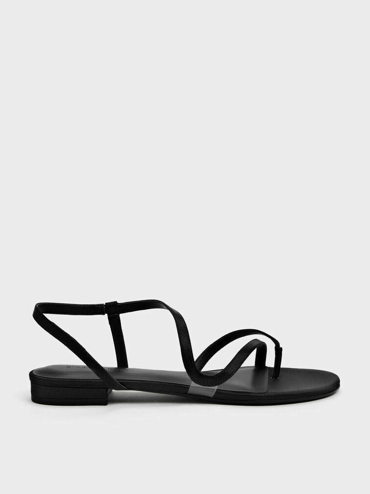 Sandal Toe-Ring Arden Wavy Satin, Black Textured, hi-res