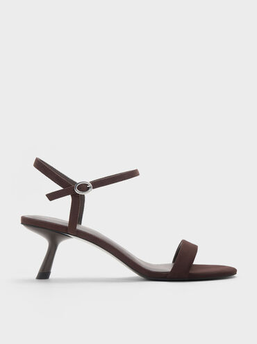 Sandal Ankle-Strap Slant-Heel Faux Suede, Dark Brown Textured, hi-res