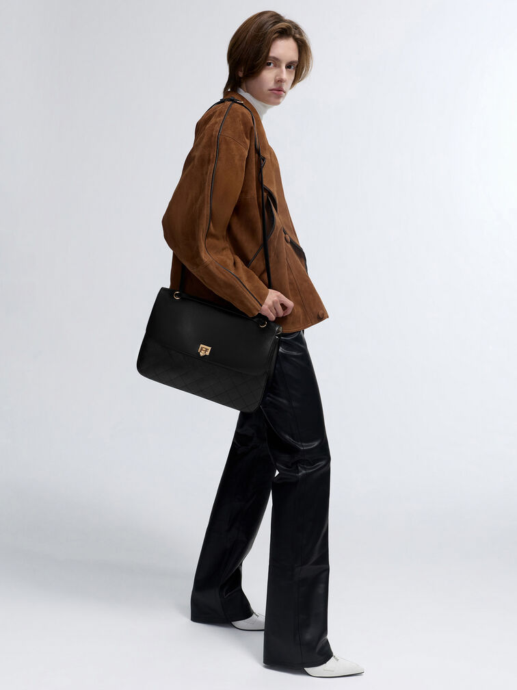 Tas Bahu Connie Quilted, Black, hi-res