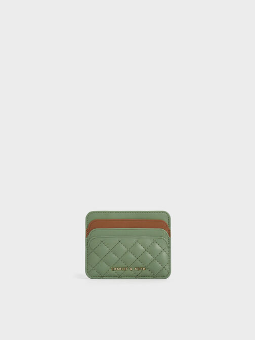 Quilted Multi-Slot Card Holder, Green, hi-res