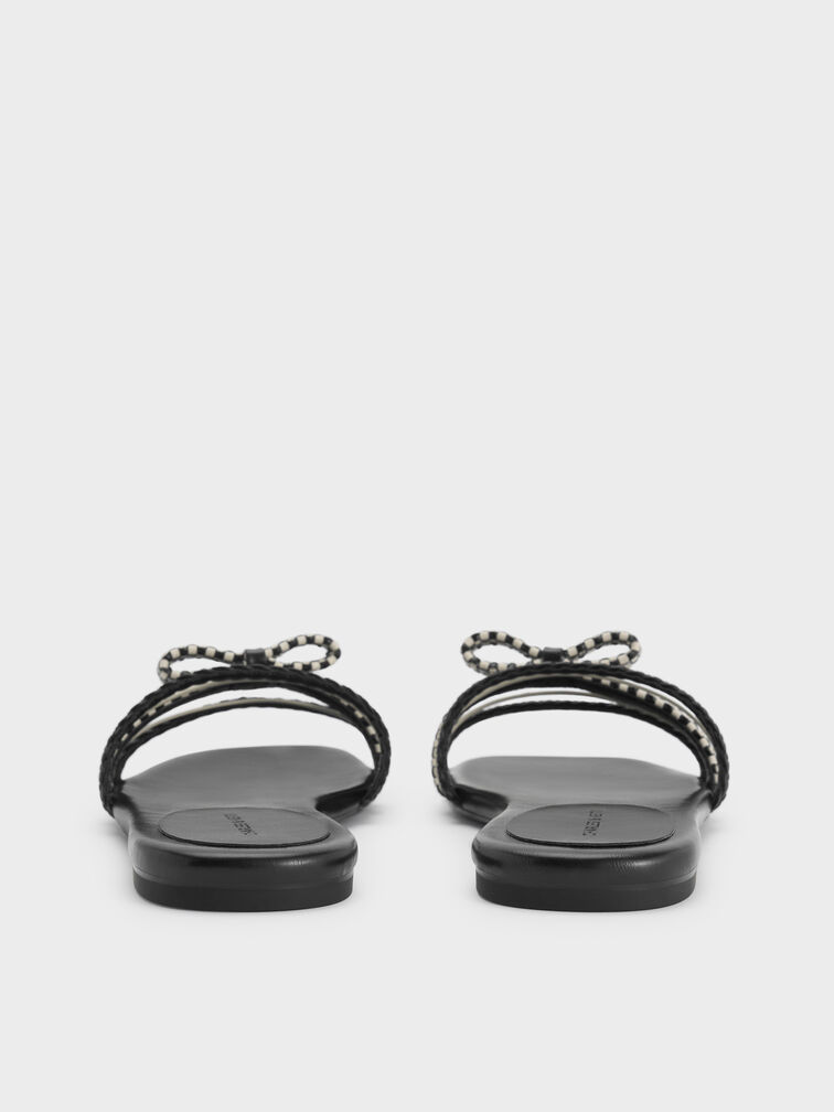 Sandal Slide Woven-Bow Kaleen, Black, hi-res